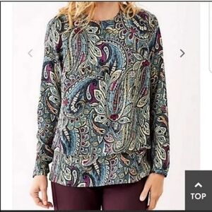 J. Jill Multicolor Paisley Layered Long Sleeve Scoop Tunic Top Size Medium